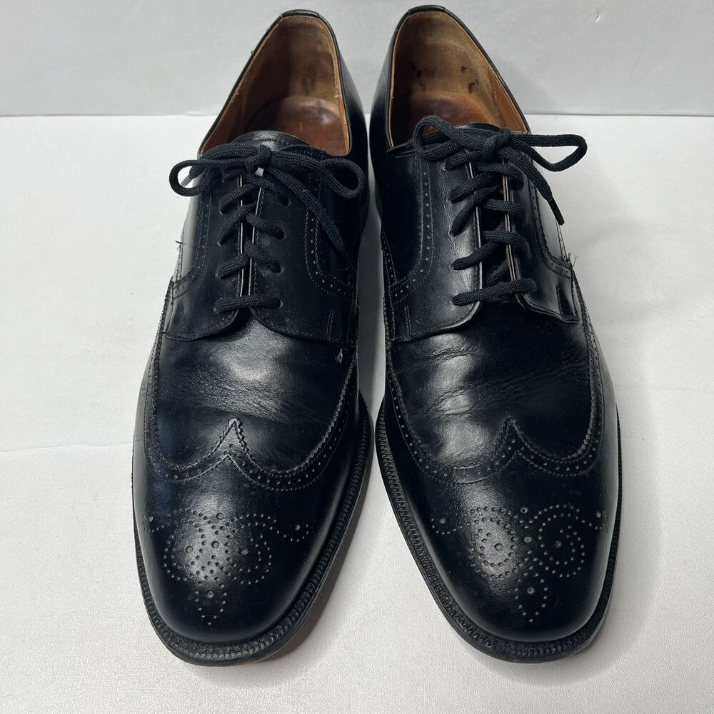 Alan Mcafee Black Leather Oxfords Wingtip Dress Shoes Mens Size UK 9.5E US 10.5E - Picture 2 of 15